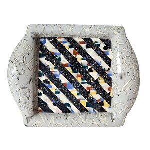 Vintage Claudia Reese Post Modern Ceramic Tray Multicolor 15"x11.5" Signned